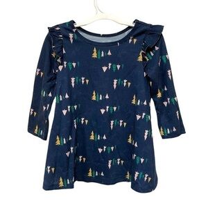 3/$25 Dark Navy Blue Christmas Dress with Green, Pink, & Yellow Trees. Size 2T
